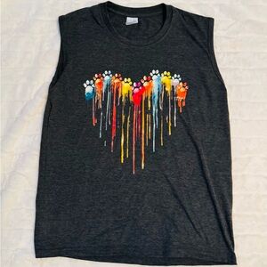 Colorful Paw Print Heart Kids Sleeveless Top